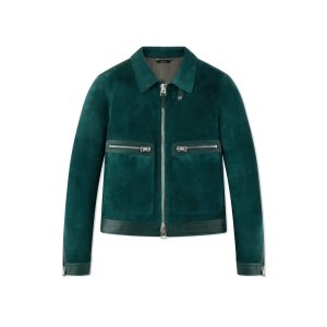 Vêtements D'extérieur Tom Ford Brushed Heathered Daim Contrast Zip Blouson Homme Turquoise Foncé | WVXOM-6915