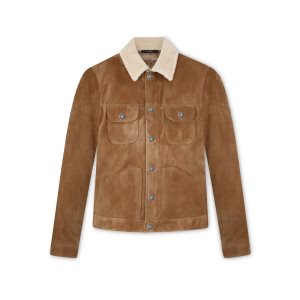 Vêtements D'extérieur Tom Ford Cashmere Daim Shearling Trim Trucker Homme Marron | VEOAI-5249