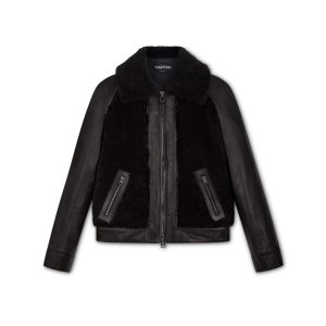 Vêtements D'extérieur Tom Ford Curly Shearling & Cuir Blouson Femme Noir | FOIBN-1206