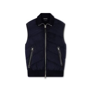 Vêtements D'extérieur Tom Ford Daim Down Front Merino Zip Gilet Homme Bleu Marine | WFIKO-6081