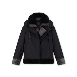 Vêtements D'extérieur Tom Ford Daim Shearling & Coton Drill Blouson Femme Noir | ICTMP-4137