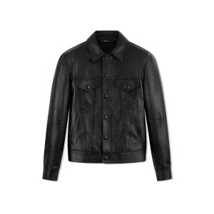 Vêtements D'extérieur Tom Ford Glossy Grain Zip Jean Jacket Homme Noir | RFUXZ-2315