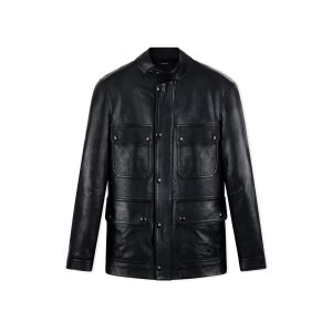 Vêtements D'extérieur Tom Ford Glossy Grain Motorcycle Jacket Homme Noir | VZJWM-0875