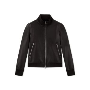 Vêtements D'extérieur Tom Ford Grain Cuir Piste Bomber Homme Noir | PYXDO-0874