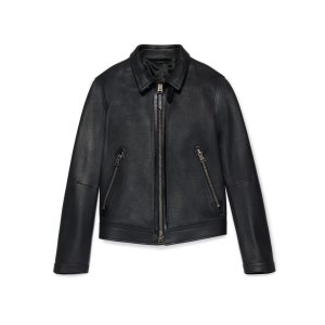 Vêtements D'extérieur Tom Ford Large Grain Cuir Collar Blouson Homme Noir | AXISN-0625