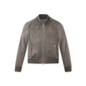 Vêtements D'extérieur Tom Ford Light Daim Piste Bomber Homme Grise Foncé | PJLWQ-0746