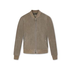 Vêtements D'extérieur Tom Ford Light Daim Bomber Homme Kaki | PZMAF-8963