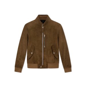 Vêtements D'extérieur Tom Ford Light Daim Harrington With Zip Homme Cigar | XJCNW-7529