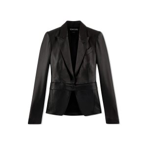 Vêtements D'extérieur Tom Ford New Plonge Cuir Convertible Jacket Femme Noir | ETSVY-0417