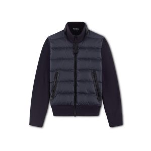 Vêtements D'extérieur Tom Ford Nylon Down Front Merino Blouson Homme Bleu Marine | EULKA-8936