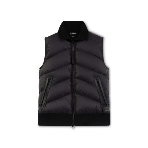 Vêtements D'extérieur Tom Ford Nylon Down Merino Gilet Homme Noir | GCLKO-0416