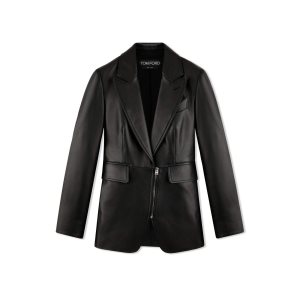 Vêtements D'extérieur Tom Ford Plonge Cuir Zipped Jacket Femme Noir | PULIA-0492