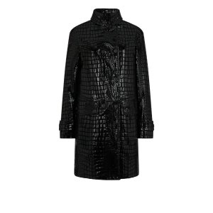 Vêtements D'extérieur Tom Ford Printed Croc Cuir Double Breasted Coat Femme Noir | HVIRX-6483