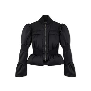 Vêtements D'extérieur Tom Ford Shine Tailoring Down Filled Peplum Jacket Femme Noir | NSYKP-4039