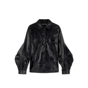 Vêtements D'extérieur Tom Ford Shiny Textured Cuir Jean Jacket Femme Noir | JKMGO-2304