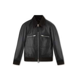 Vêtements D'extérieur Tom Ford Small Grain Shearling Collar Flight Bomber Homme Noir | KXHQE-3682