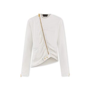 Vêtements D'extérieur Tom Ford Soft Silk Nappa Ruched Jacket Femme Chalk | XZJCA-0489